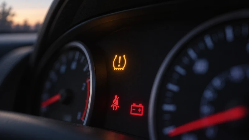 The amber TPMS warning light illuminated on a modern dashboard at ignition