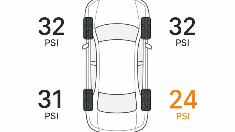 Direct TPMS dashboard display showing individual tire pressure readings for all four tires