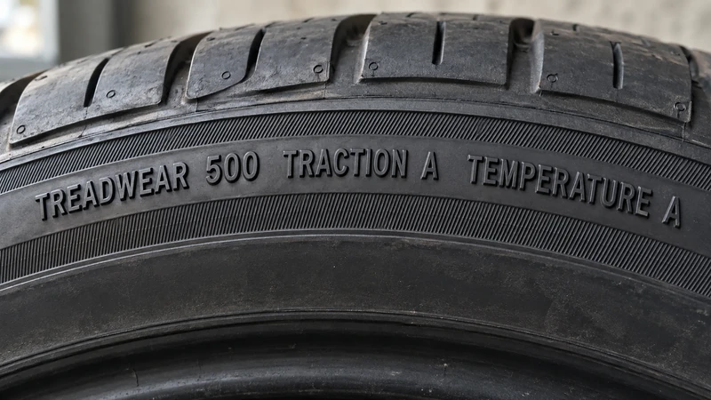 Close-up of the DOT code on a tire sidewall with the 4-digit date code at the end