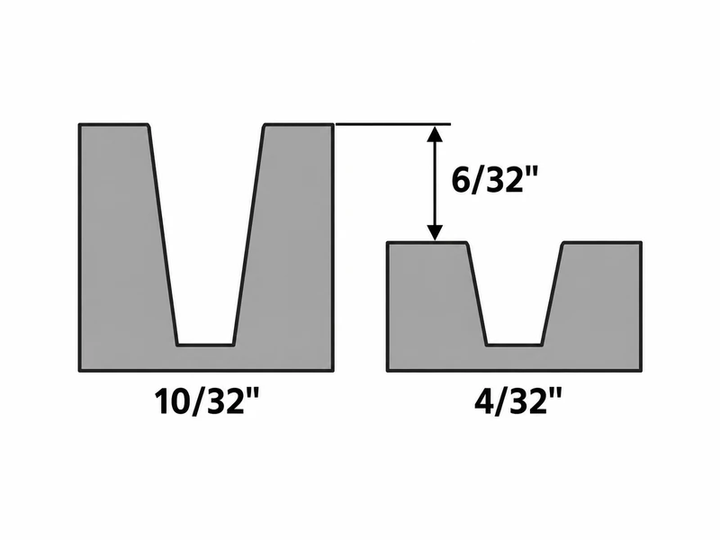 Diagram comparing a new tire at 10/32 inch with a worn tire at the 4/32 replacement line, showing the 6/32 of usable tread between them