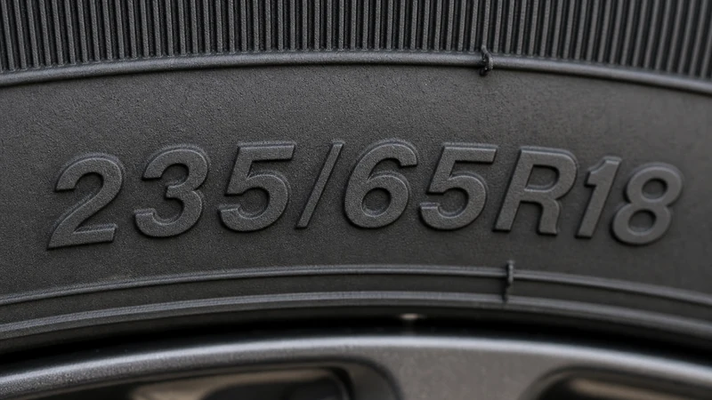 Tire sidewall close-up showing tire size marking (e.g., 235/65R18) — the sidewall number is tire size, NOT recommended tire pressure for SUV